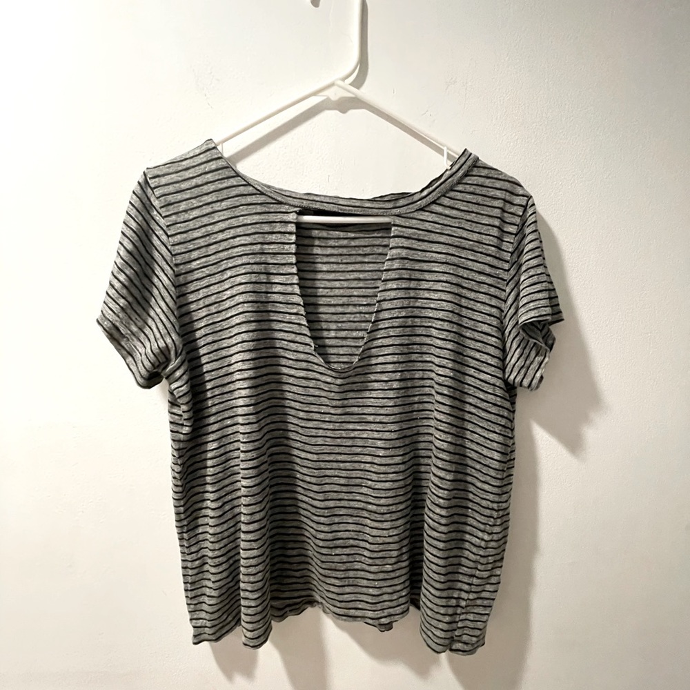 Notched Neck Striped Tee